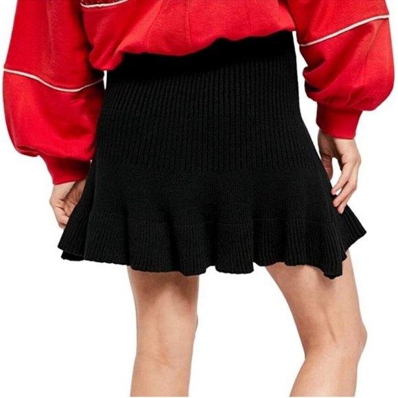 NWT Free People Ribbed Knit Flounce Black Skirt Size Small S - Picture 2 of 10